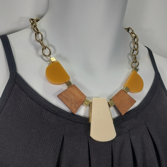 Lovisa Brass Wood Lucite Bib Chunky Necklace - Picture 2 of 8
